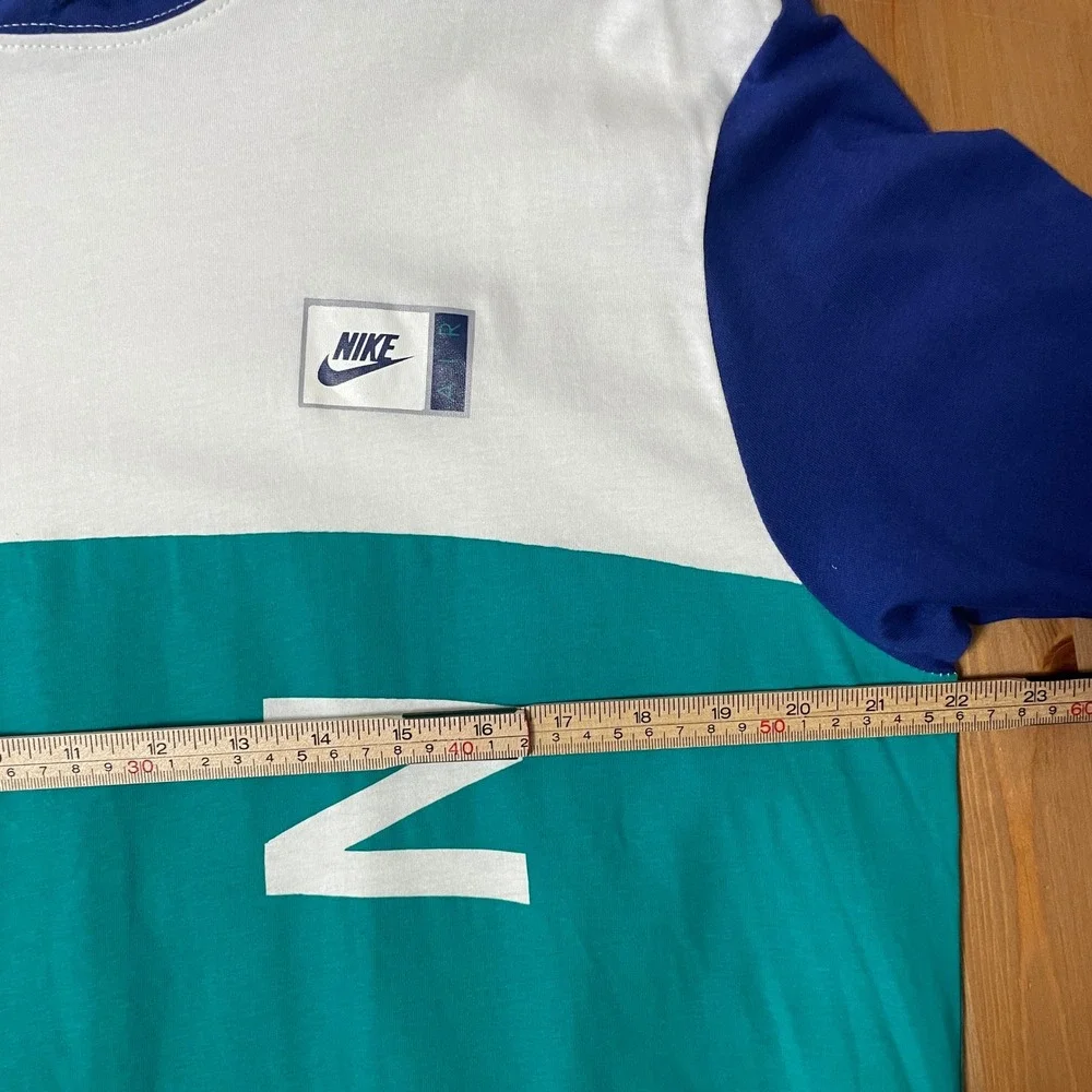 Nike Tee Athletic Cut Colorblock Retro Y2K Long Sleeve Hoodie Green Blue Sport L